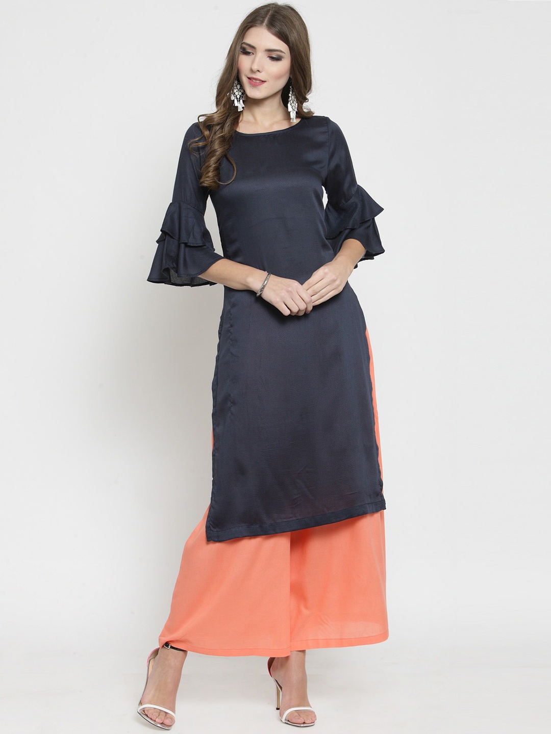 Sera Women Navy Blue Kurta with Palazzos