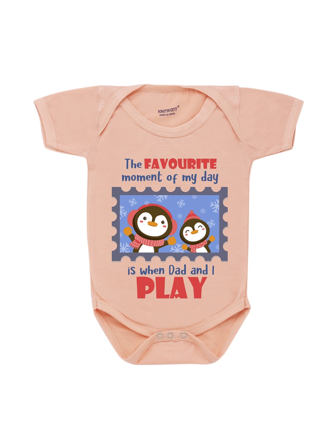 KNITROOT Infant Kids Peach-Coloured & Blue Printed Bodysuit