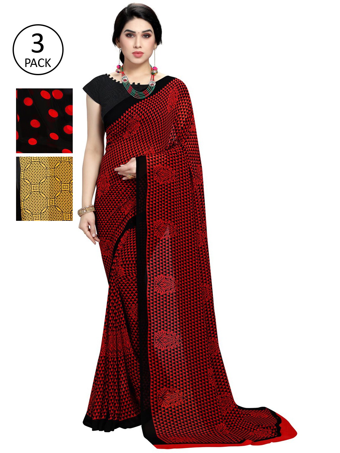 

KALINI Pack Of 3 Red & Black Saree