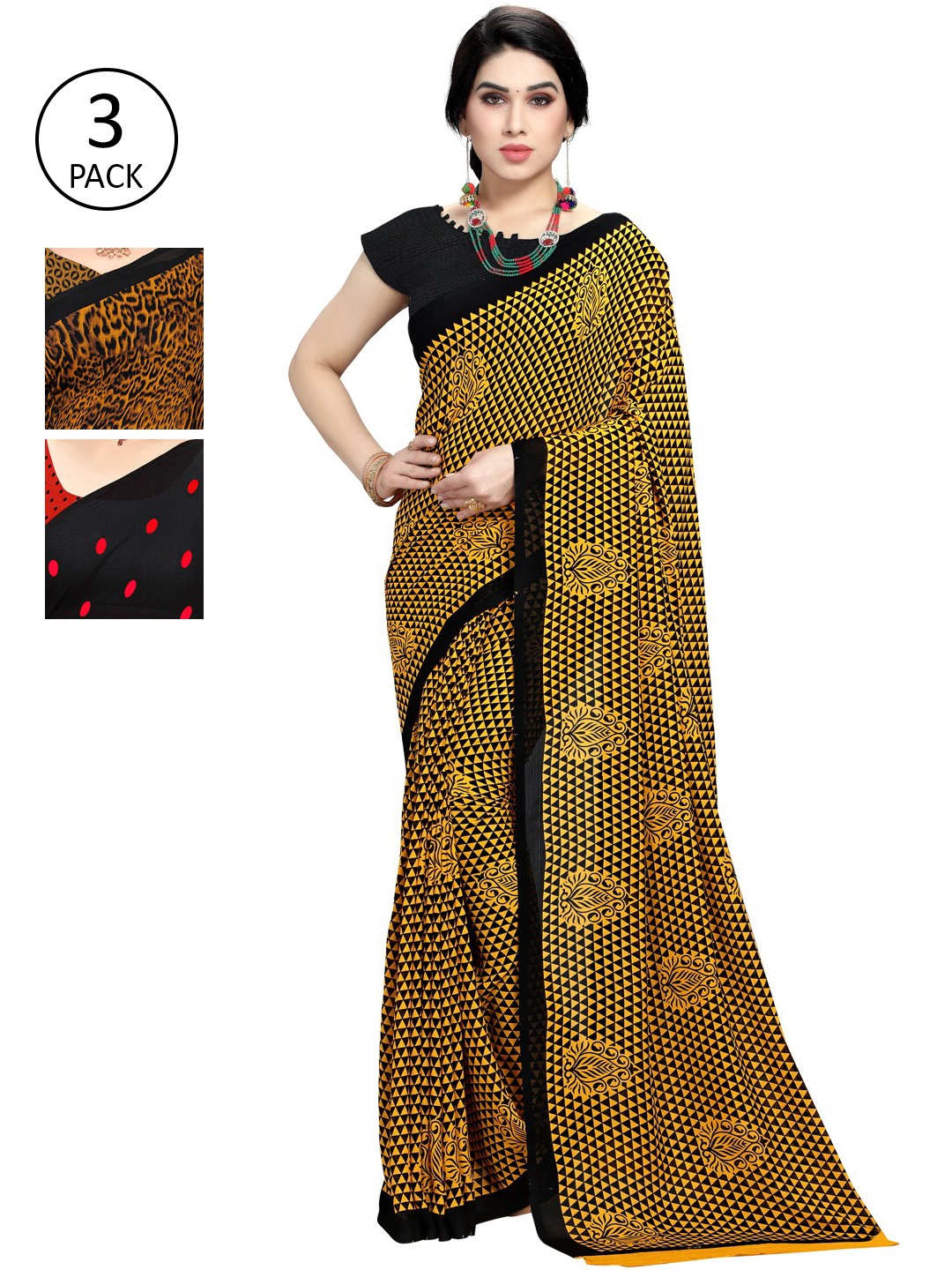 

ANAND SAREES Pack of 3 Printed Poly Georgette Saree, Multi