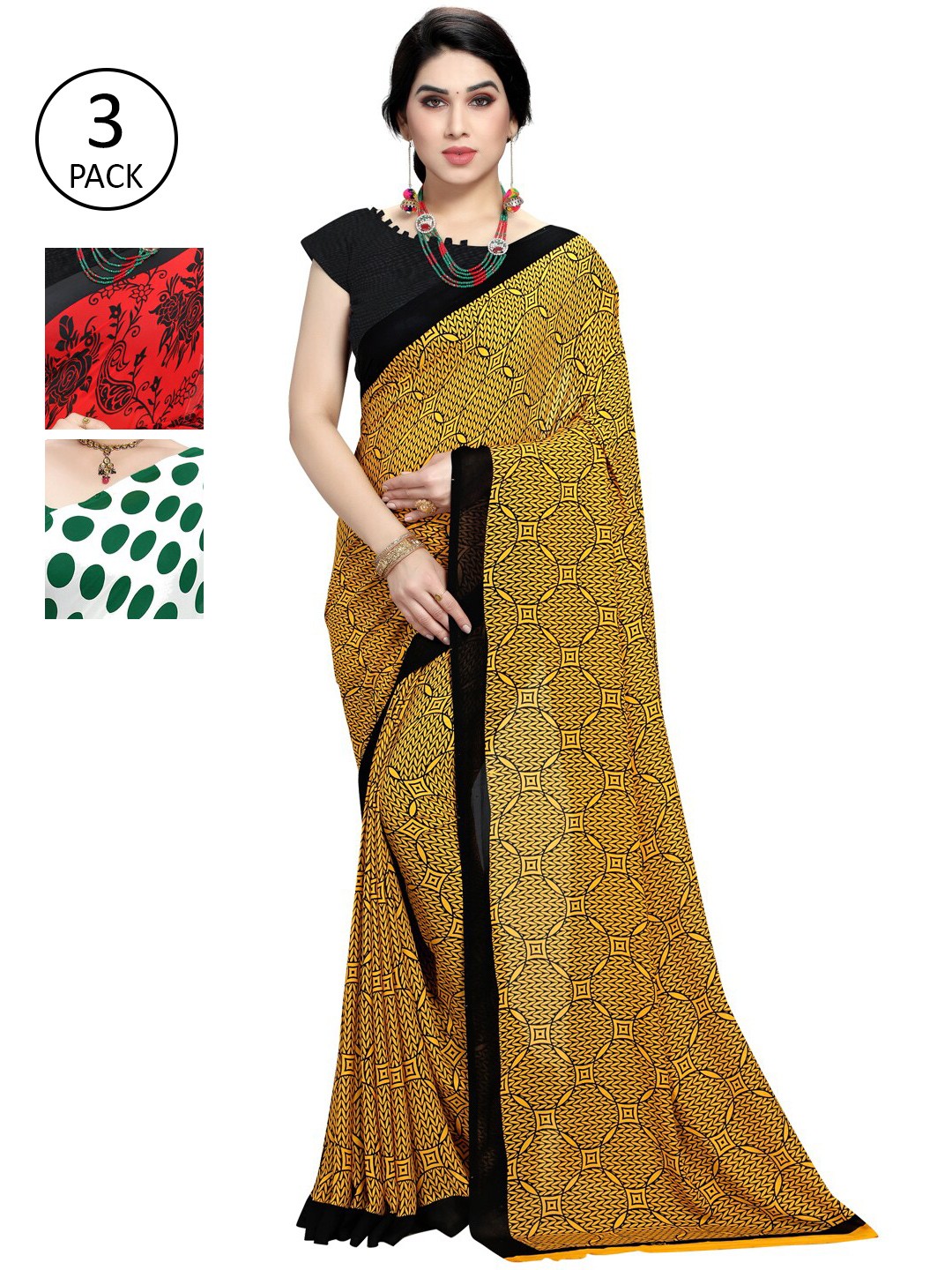 

KALINI Yellow & White Pack of 3 Saree
