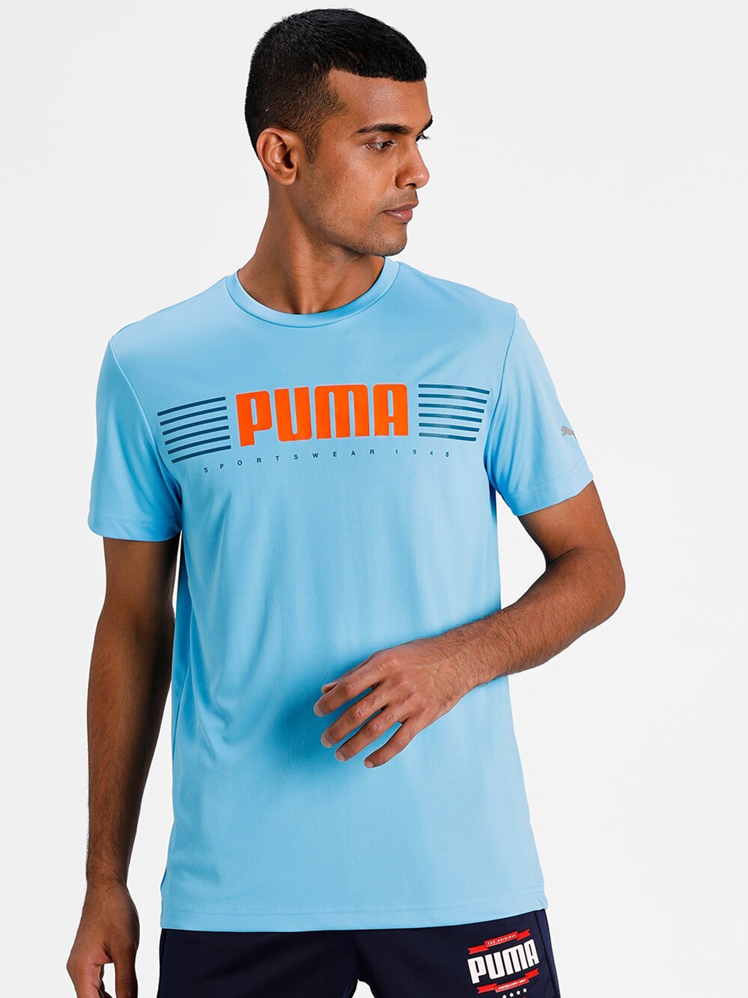 

Puma Men Blue & Orange Brand Logo Printed T-shirt