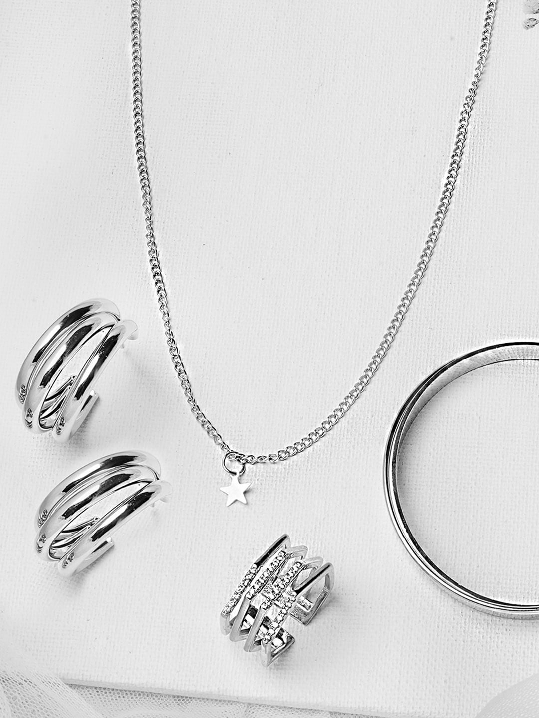 

JOKER & WITCH Silver-Toned & White Stone-Studded Tinsel Twilight Jewellery Set