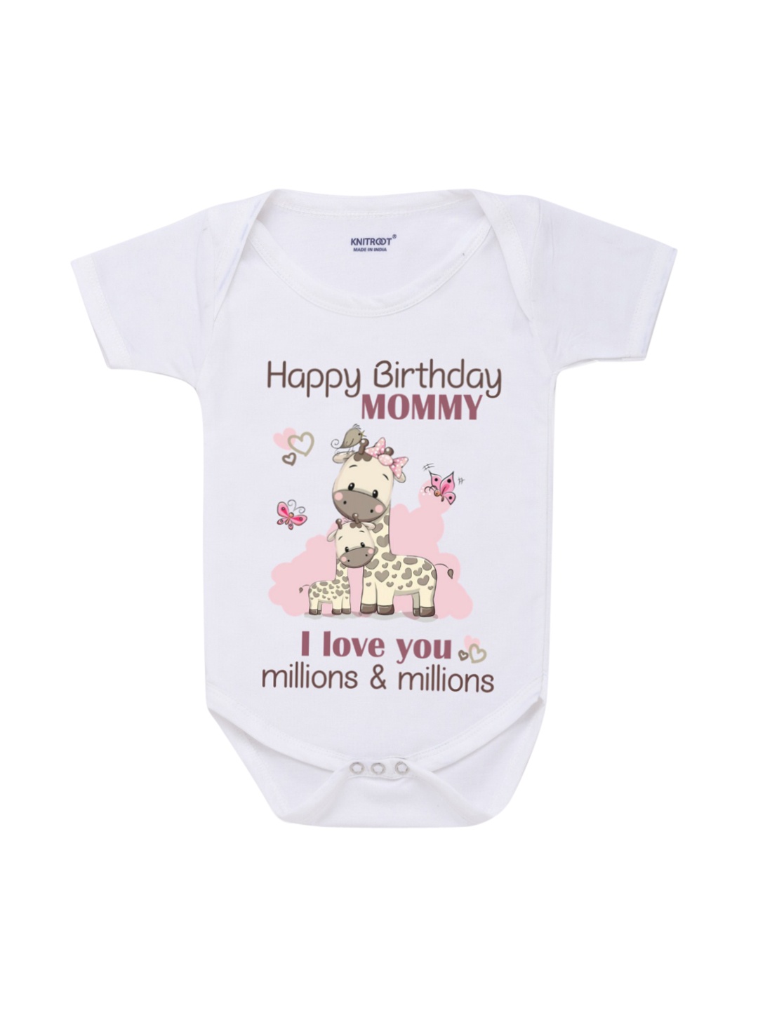 

KNITROOT Infants White & Pink Graphic Printed Bodysuit