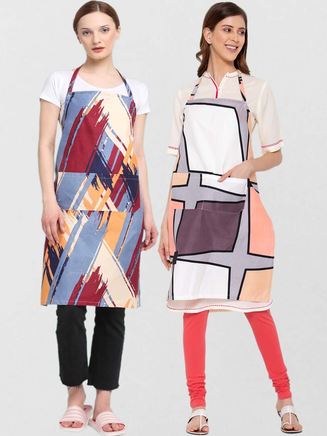 

KLOTTHE Pack of 2 Printed 210 TC Cotton Aprons, White