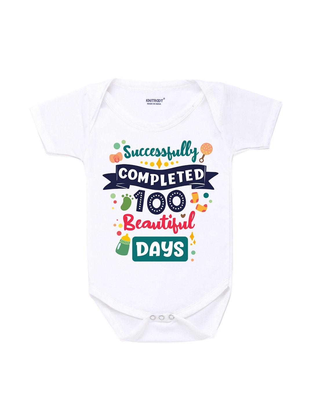 

KNITROOT Infants Baby Cotton White & Green Front body Printed Cotton Bodysuit