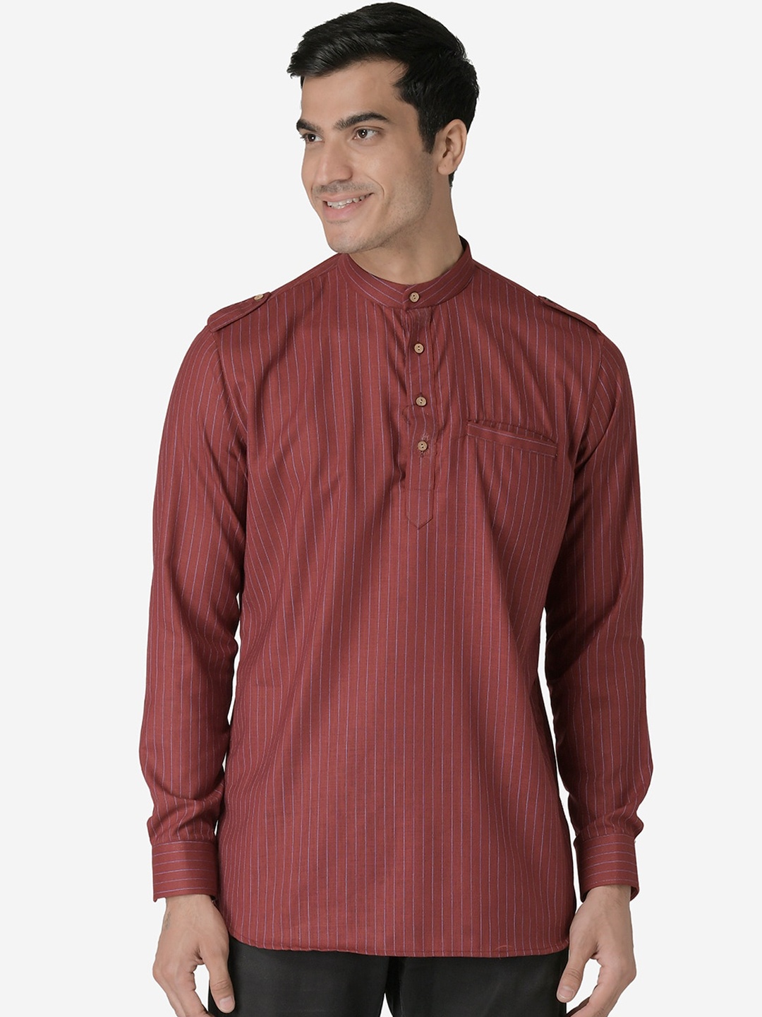 

TABARD Men Maroon & Blue Cotton Stripes Kurta