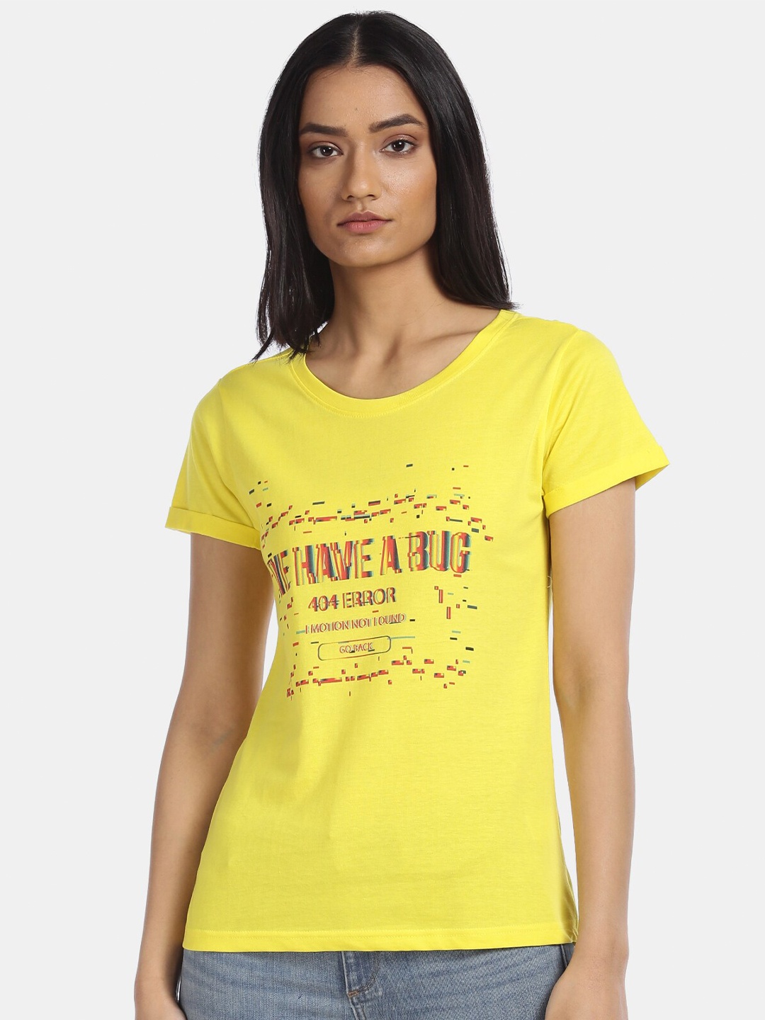 

Sugr Women Yellow Typography Printed T-shirt