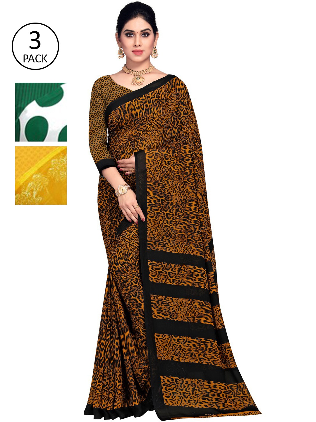 

KALINI Pack of 3 Printed Poly Georgette Saree, Multi