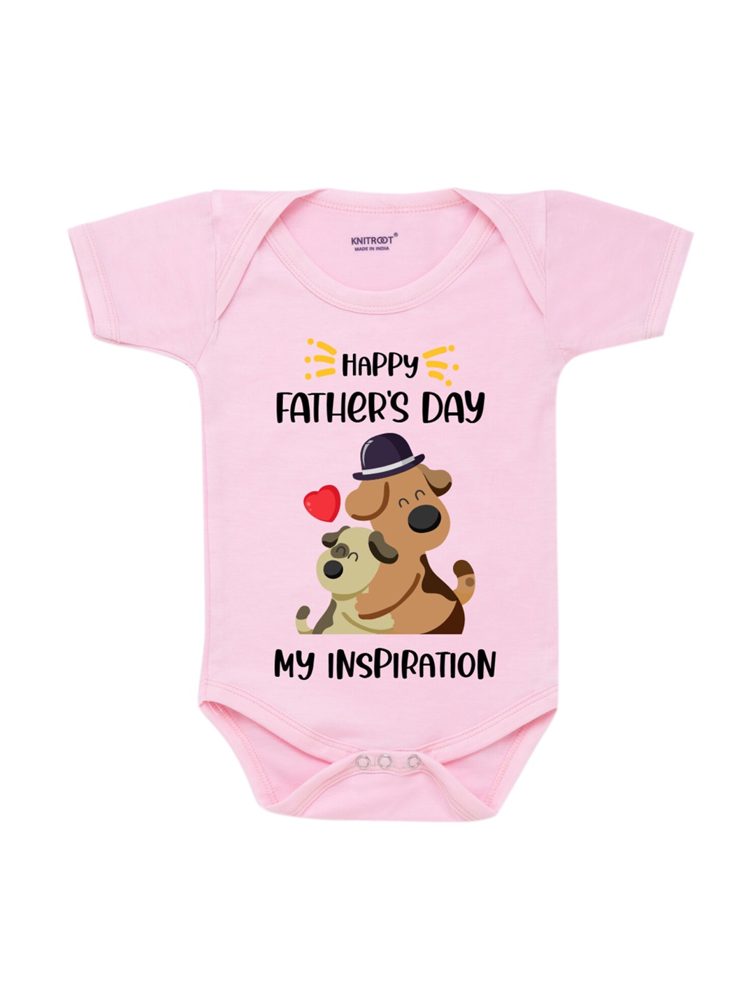 

KNITROOT Infant Kids Pink & Brown Printed Cotton Bodysuit