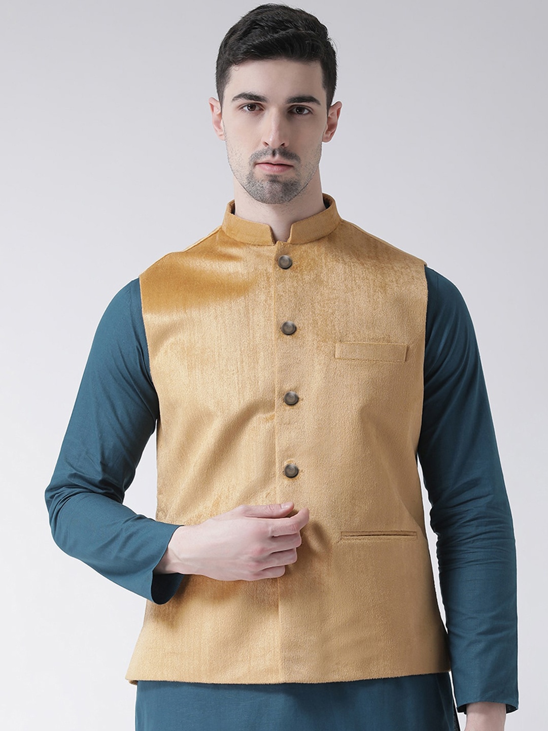 

TABARD Men Beige Solid Woven Nehru Jacket