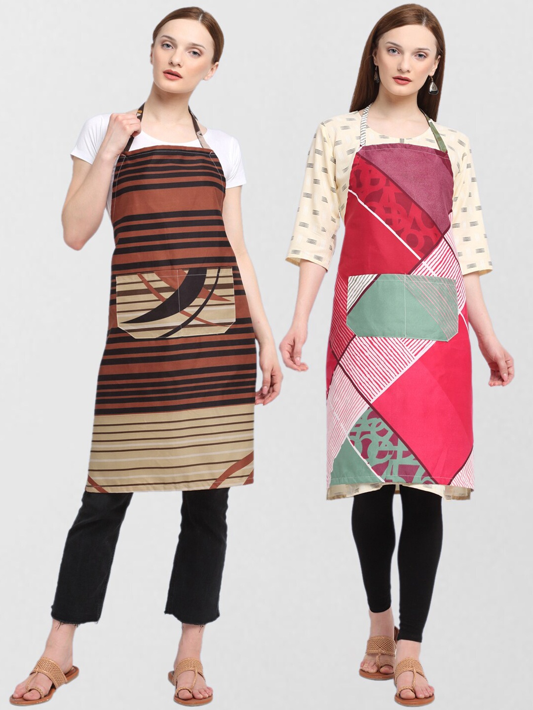 

KLOTTHE Unisex Pack Of 2 Printed Cotton 210 TC Aprons, Brown