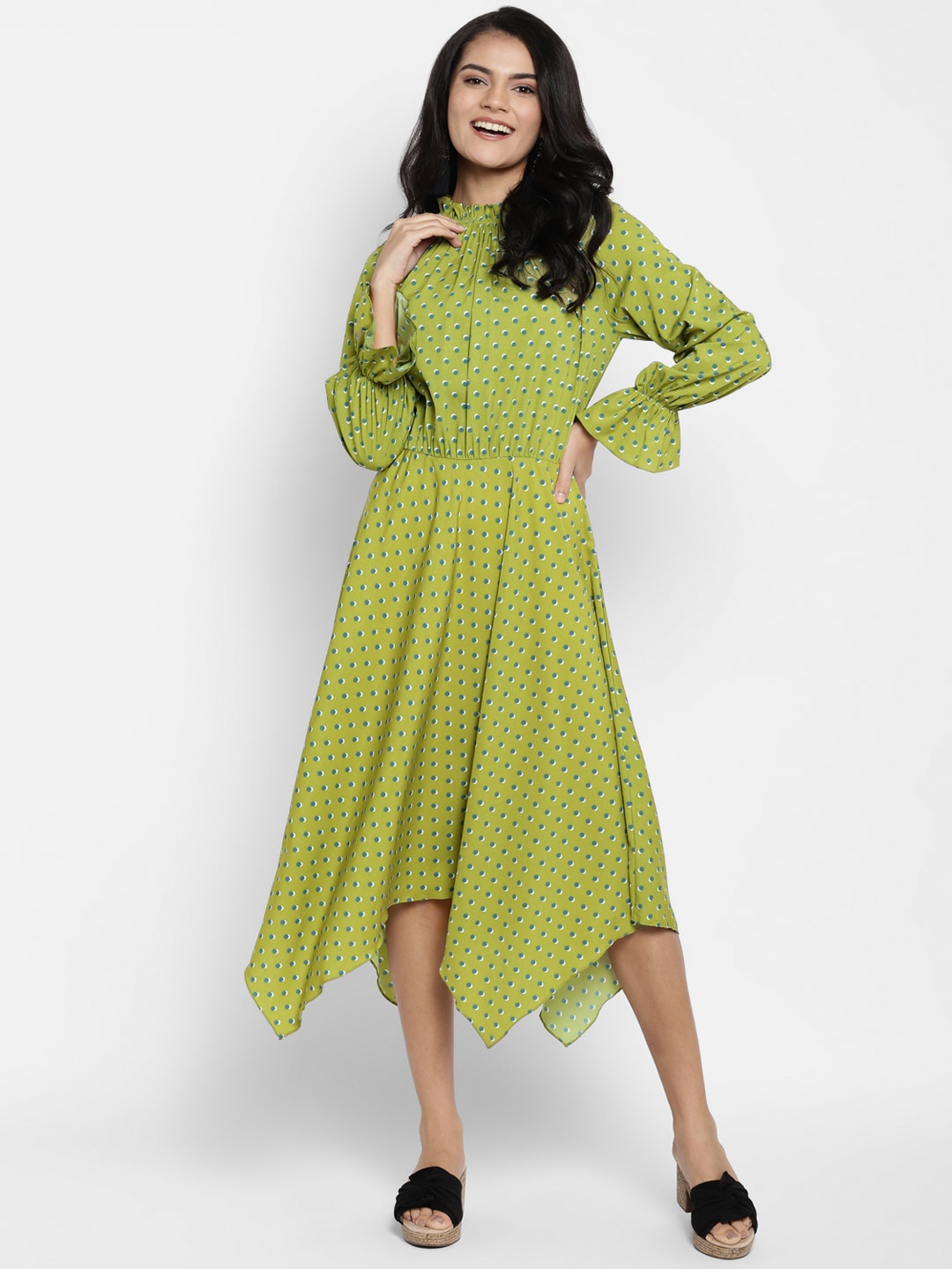 

DEEBACO Olive Green A-Line Midi Dress