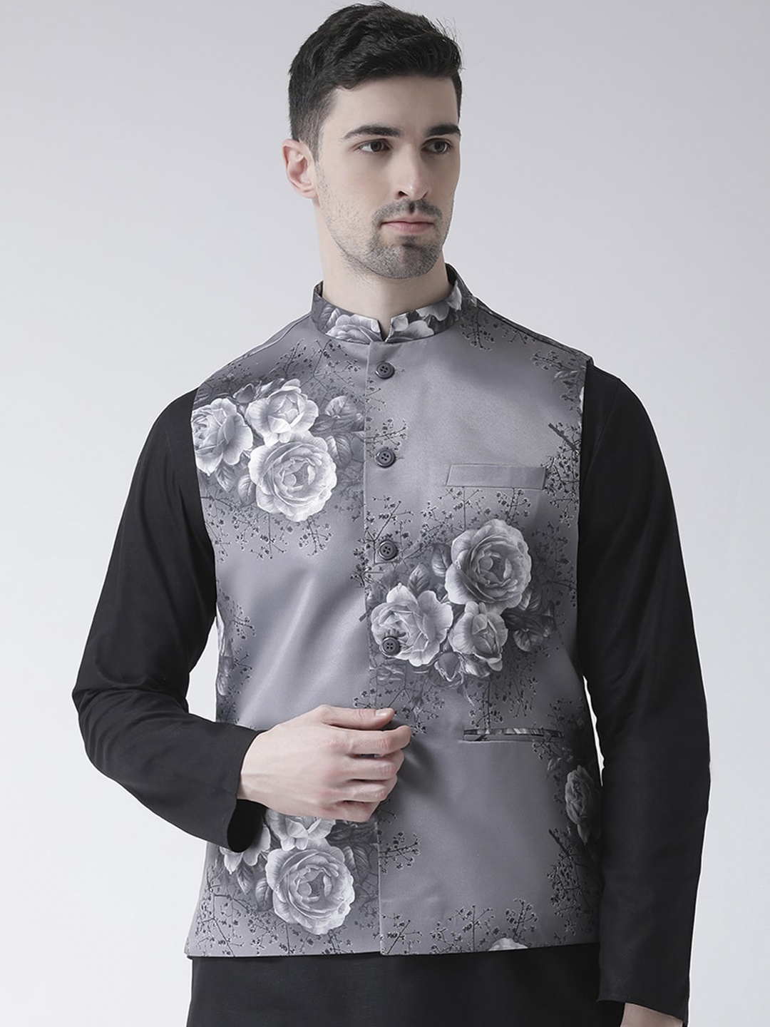

TABARD Men Grey & White Printed Woven Pure Cotton Nehru Jacket