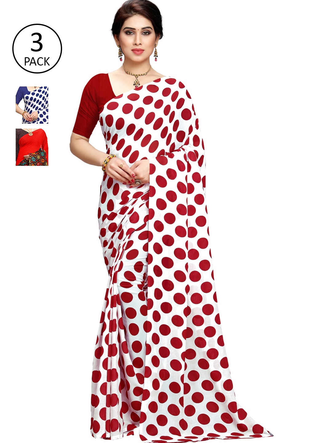 

KALINI Women Pack of 3 Printed Poly Georgette Sarees, White