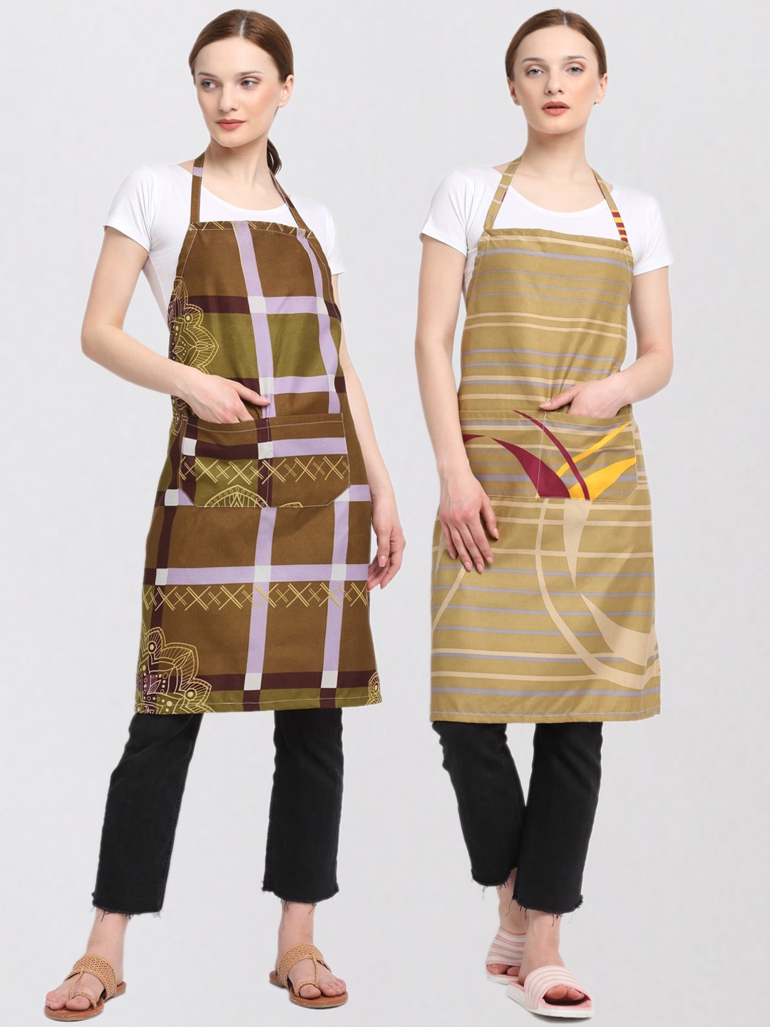 

KLOTTHE Unisex Pack Of 2 Printed 210 TC Cotton Aprons, Brown