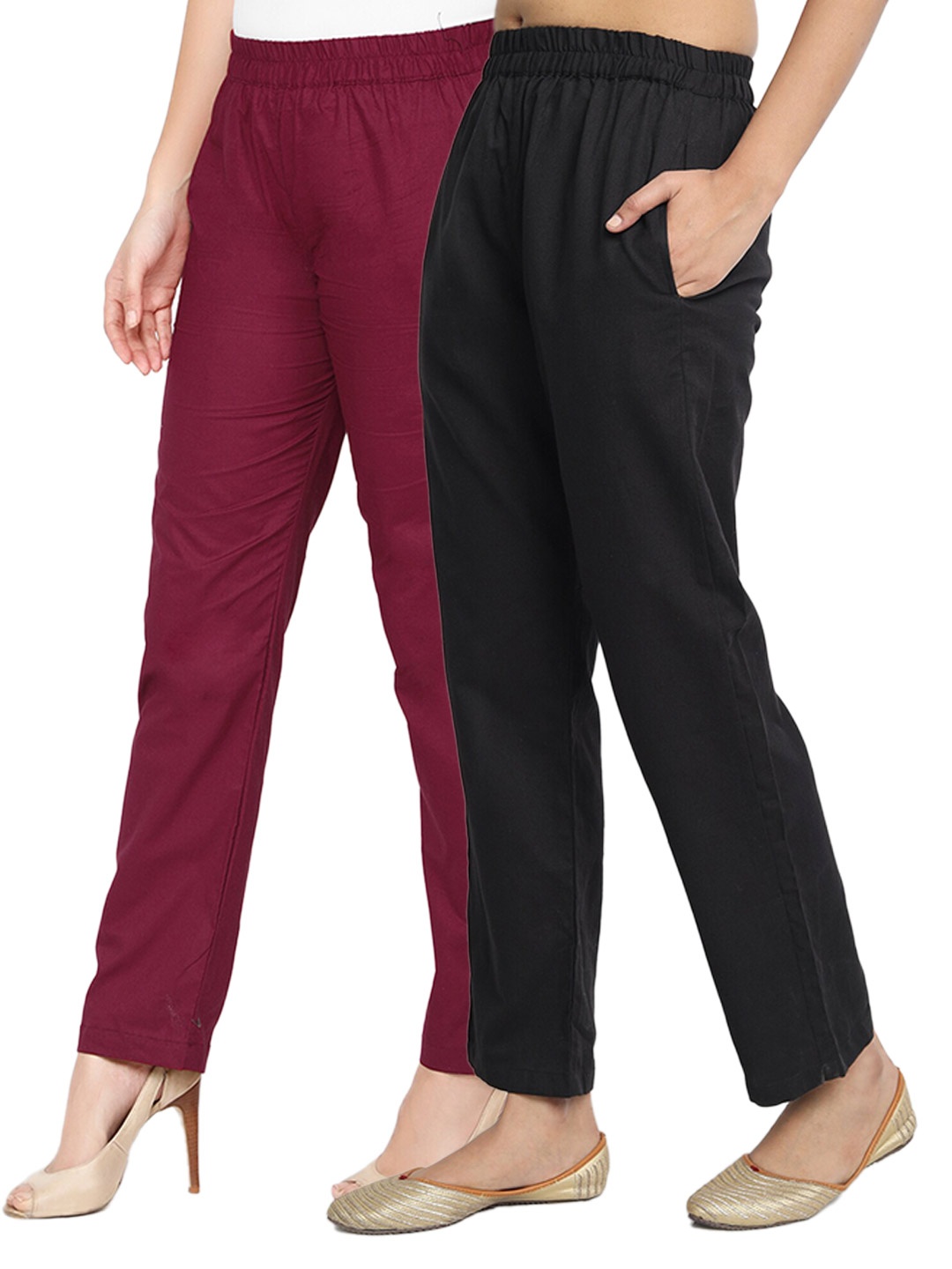 

Molcha Women Pack Of 2 Maroon & Black Solid Palazzos