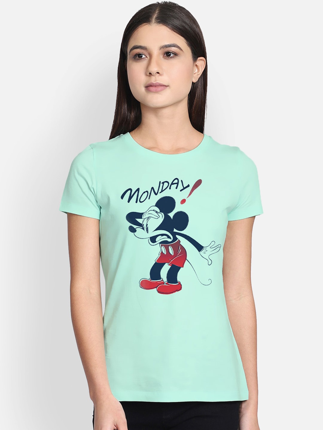 

Free Authority Women Green Mickey Mouse Printed Pure Cotton T-shirt