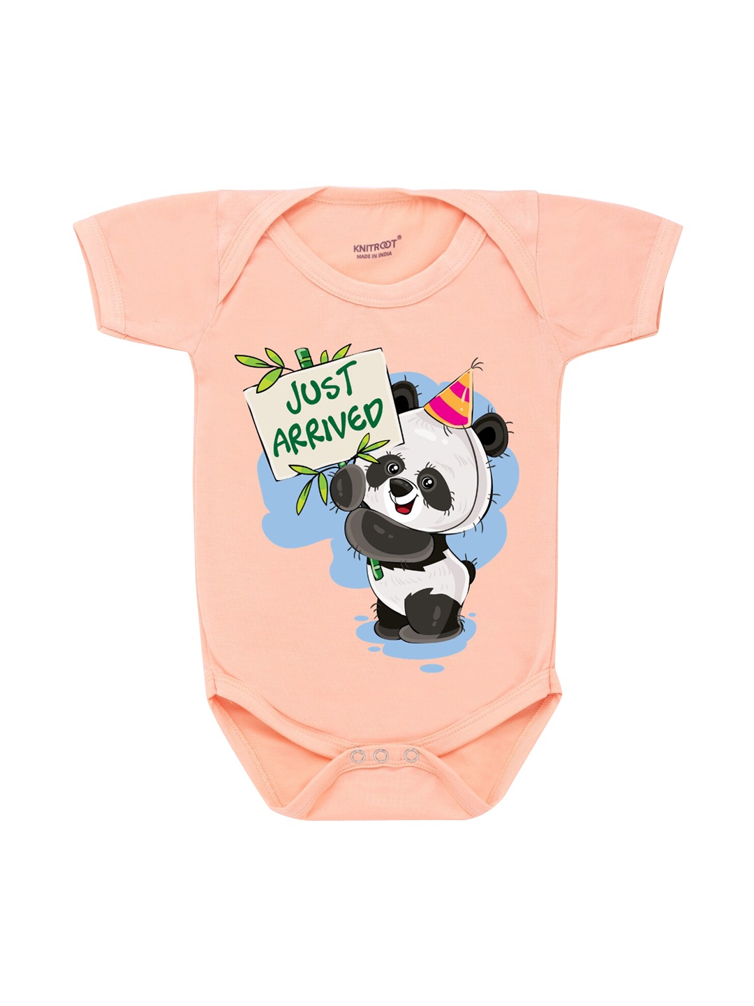

KNITROOT Infants Peach-Coloured Just Arrived Graphic Printed Cotton Bodysuit