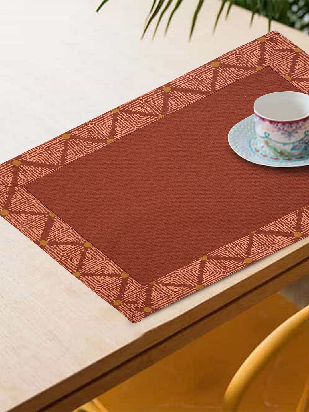 BLANC9 Rust Brown Set of 8 Basket Weave Printed Table Placemats