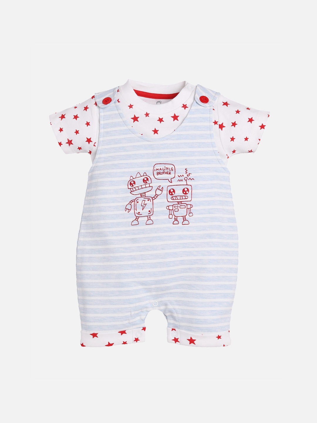 BABY GO Infant Boys Printed White & Grey Cotton T-Shirt With Rompers