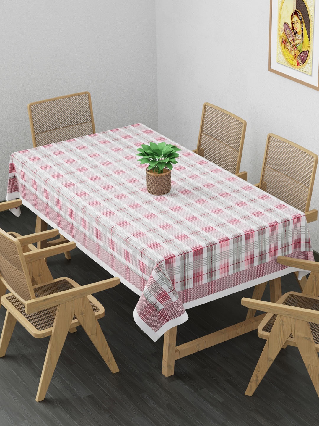 

Clasiko White & Pink Checked 6-Seater Pure Cotton Table Cover