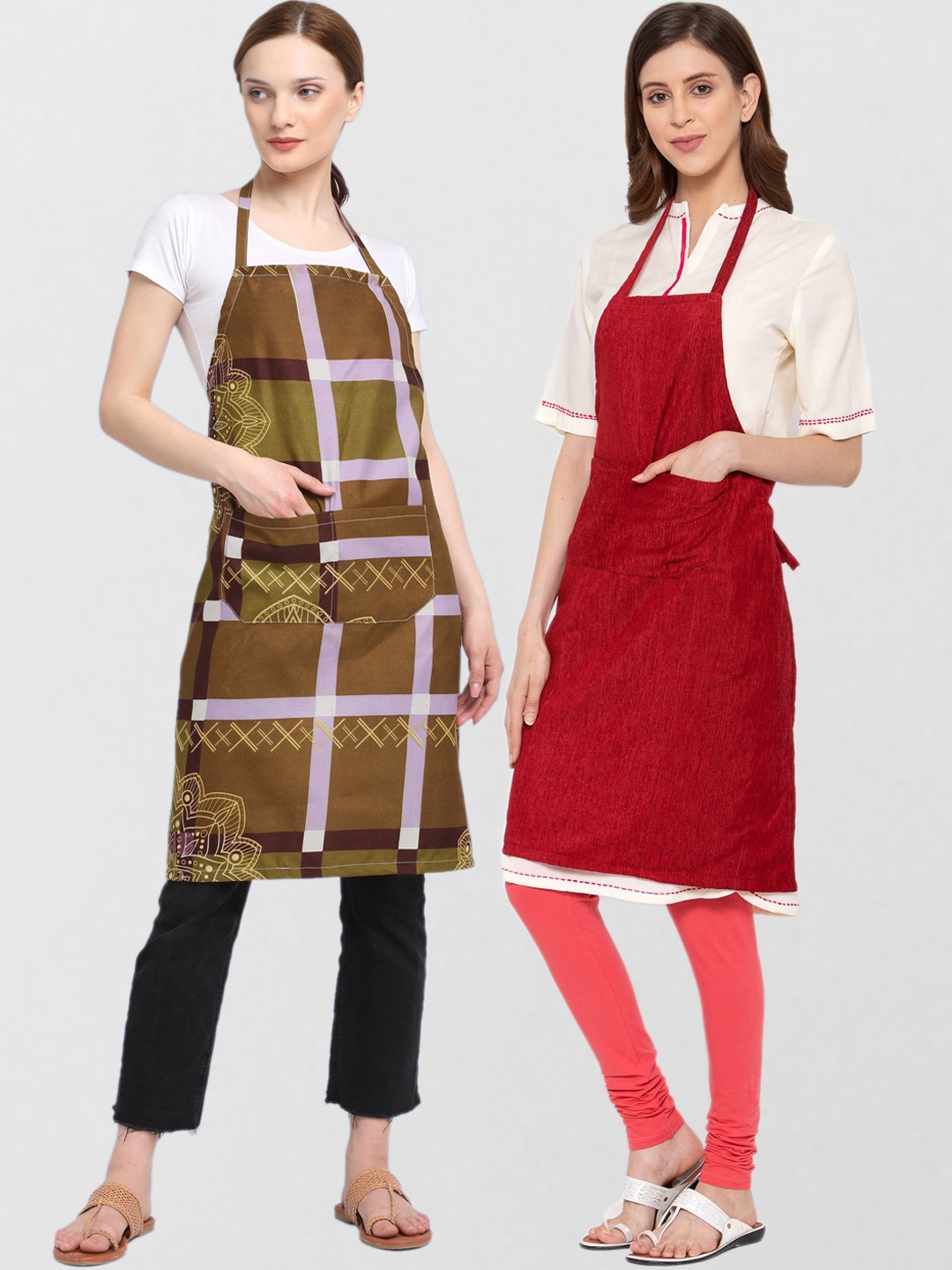 

KLOTTHE Unisex Pack Of 2 210 TC Cotton Aprons, Red