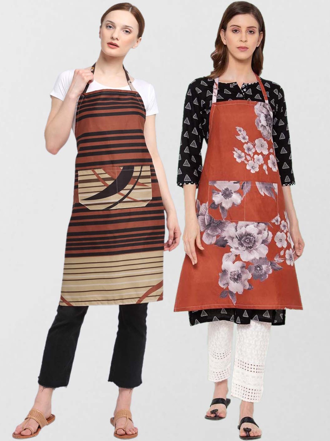 

KLOTTHE Unisex Pack Of 2 Printed Cotton 210 TC Aprons, Brown
