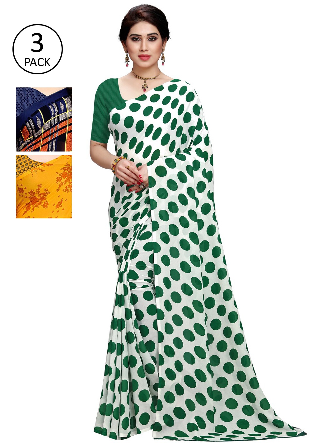 

KALINI Multicoloured Set of 3 Poly Georgette Saree, Multi