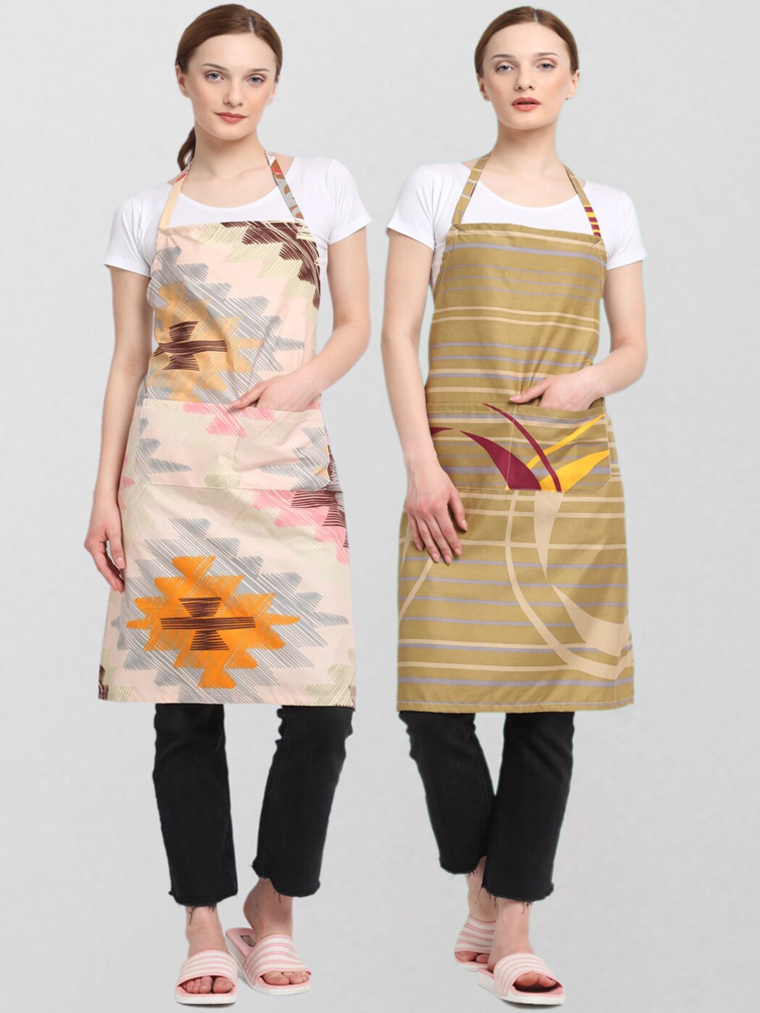 

KLOTTHE Unisex Pack Of 2 Printed 210 TC Cotton Aprons, Olive