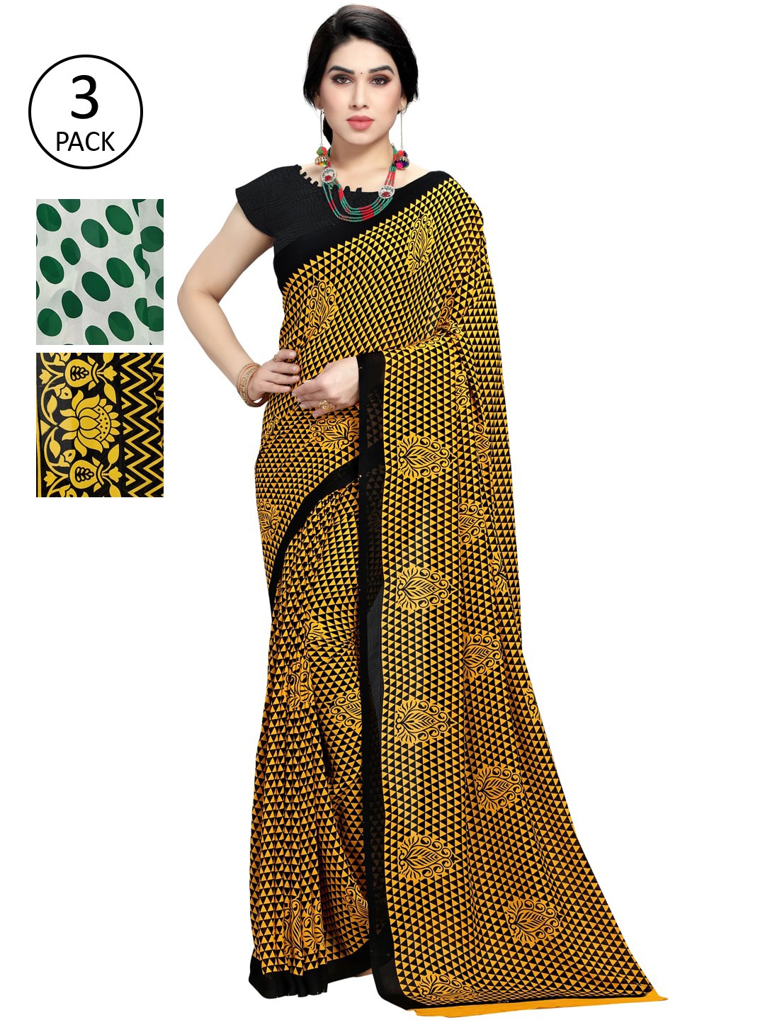 

KALINI Pack Of 3 Poly Georgette Sarees, White