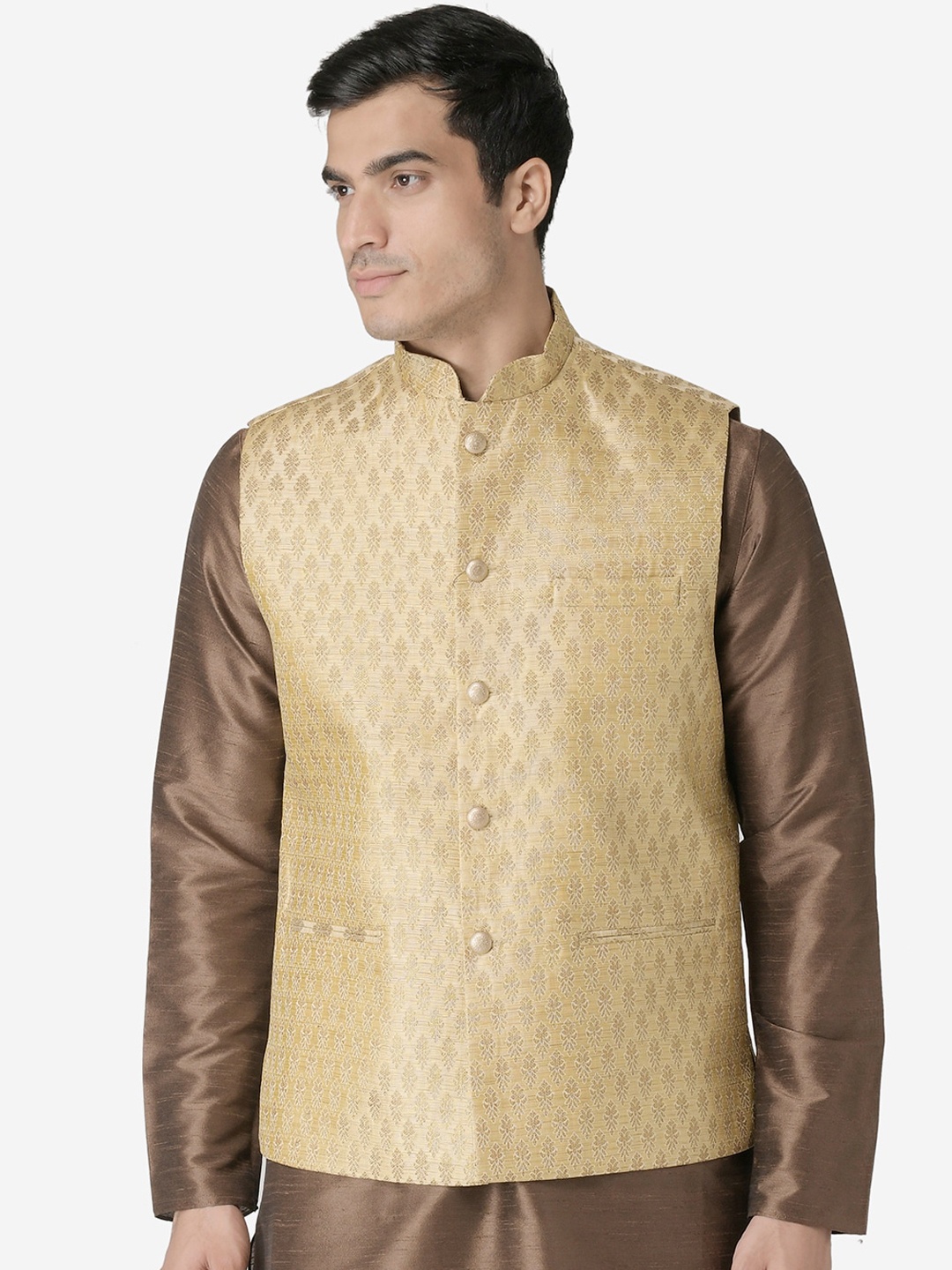 

TABARD Men Beige Woven Design Nehru Jacket