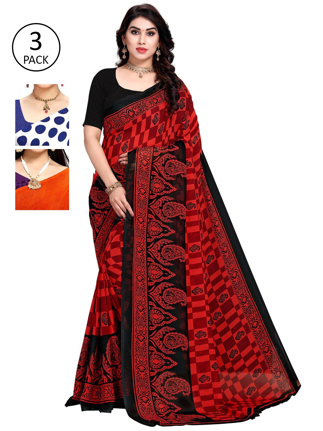 

KALINI Women Pack Of 3 Printed Sarees, Blue