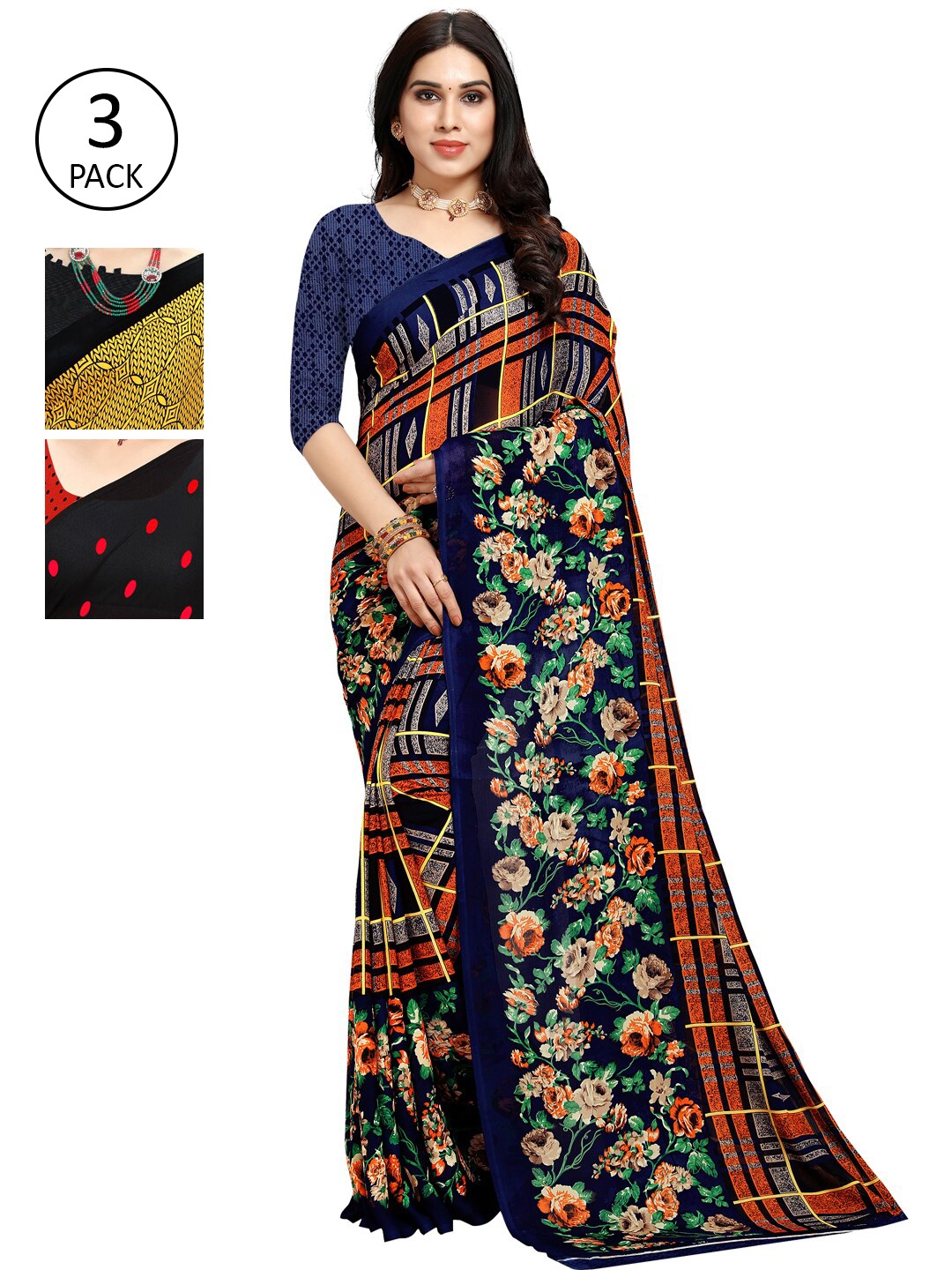 

KALINI Women Pack of 3 Printed Saree, Yellow