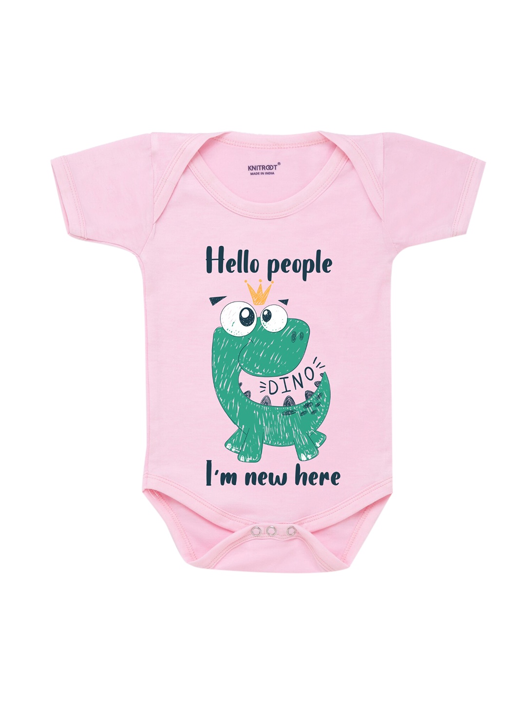 

KNITROOT Infant Kids Pink & Green Hello People Printed Bodysuit