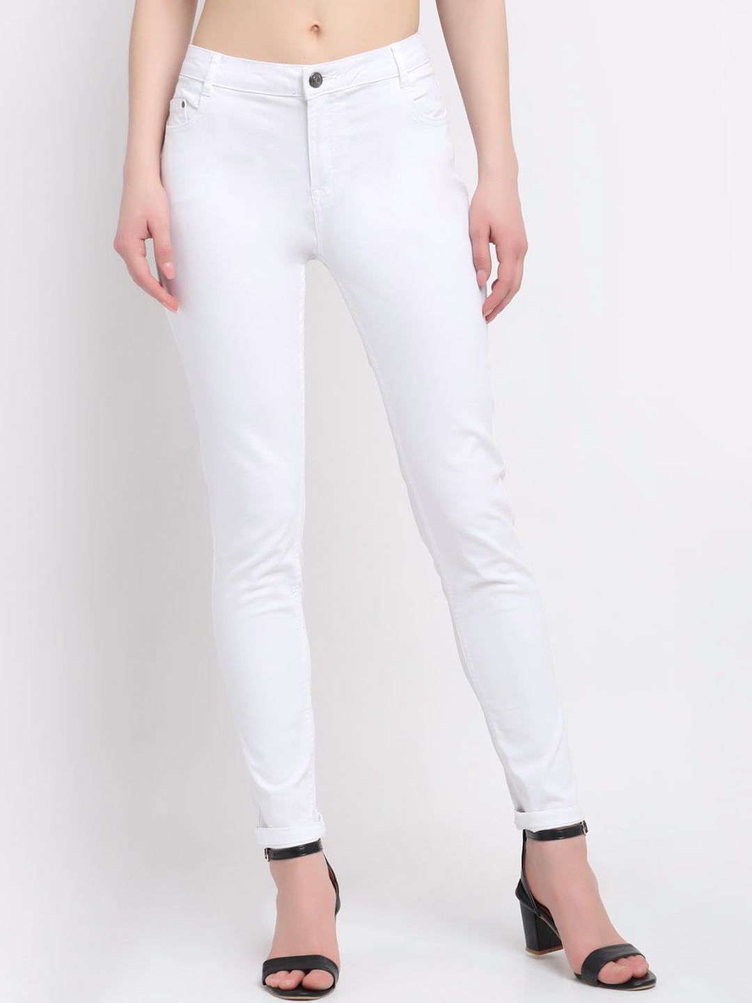 GRIFFEL Women White Skinny Fit Jeans