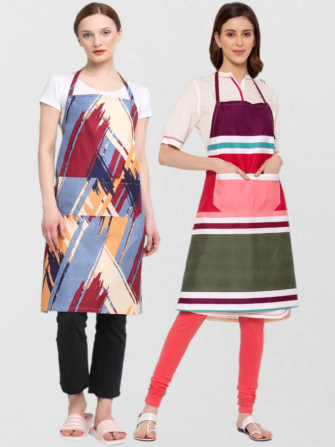 

KLOTTHE Unisex Pack Of 2 Printed 210 TC Cotton Aprons, Green