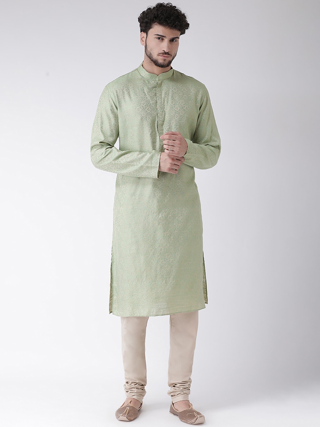 

TABARD Men Green & Gold-Toned Dupion Silk Kurta