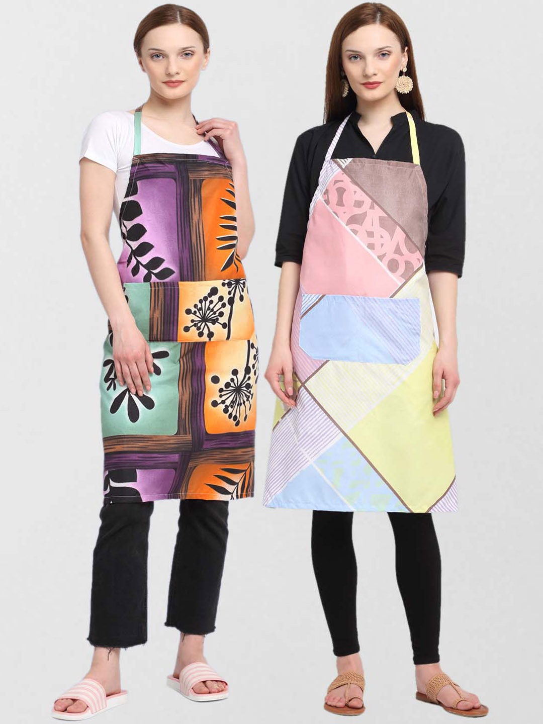 KLOTTHE Unisex Pack Of 2 Printed Cotton 210 TC Aprons, Orange