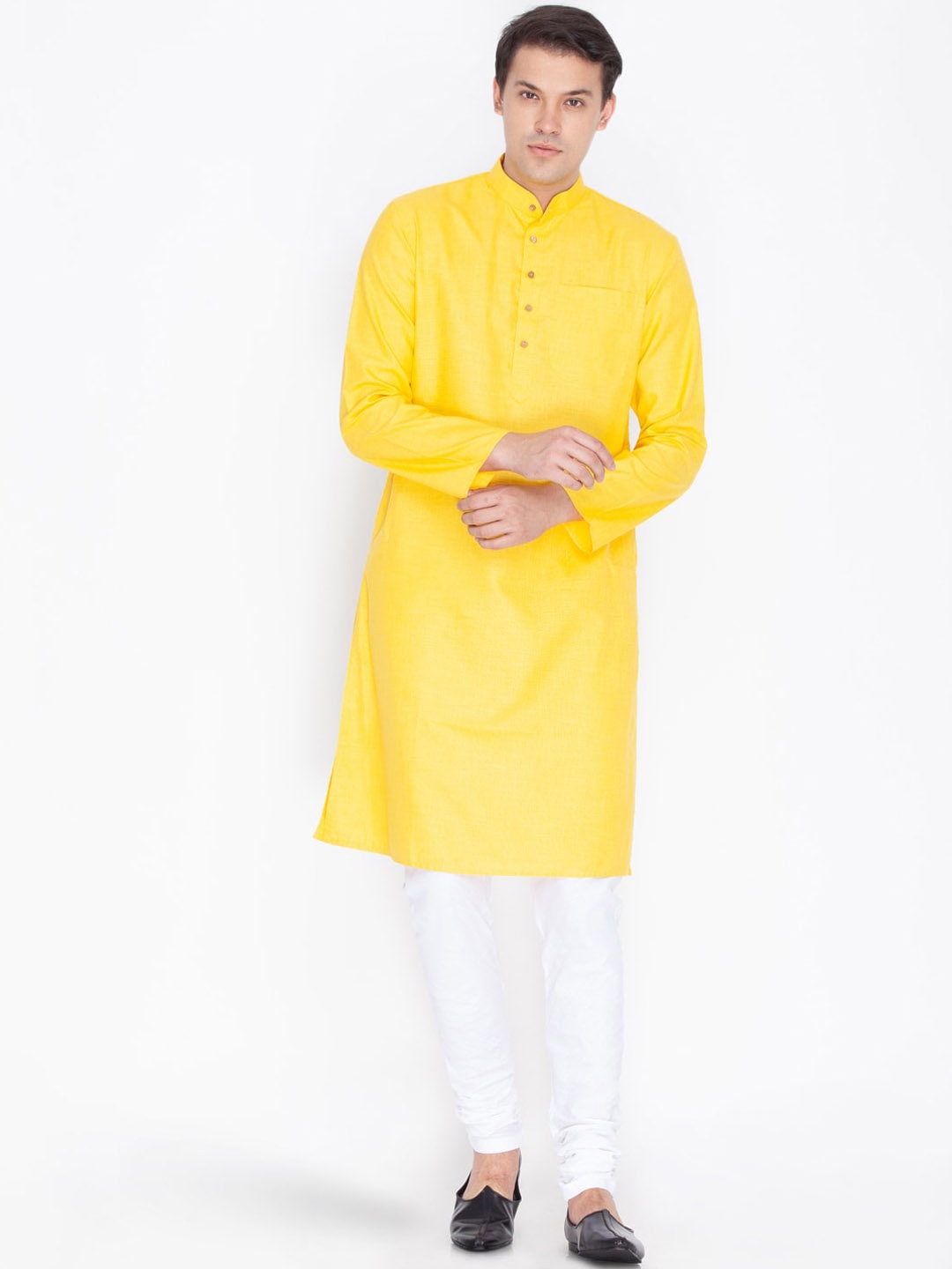 

VASTRAMAY Men Yellow Kurta with Churidar
