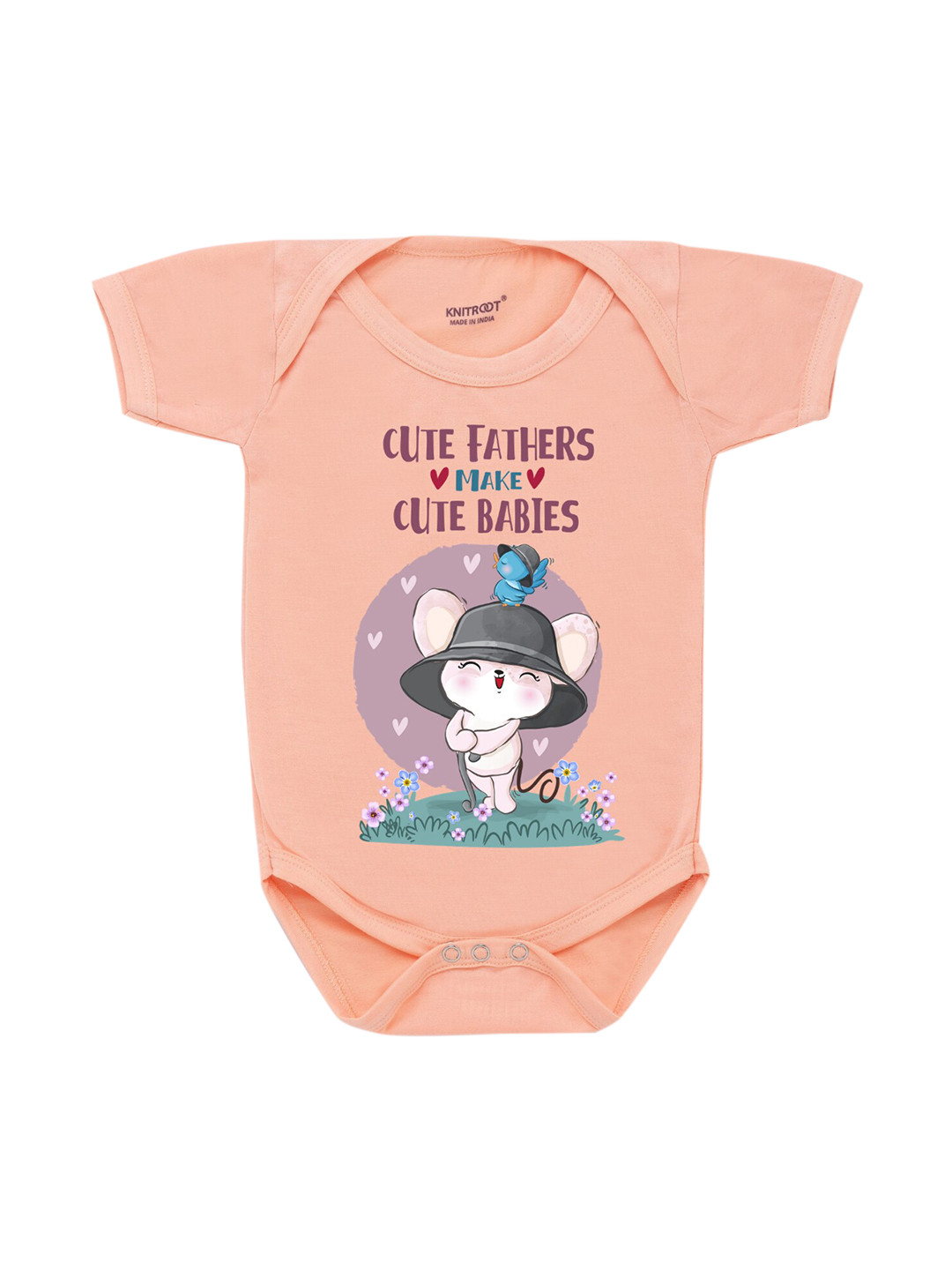 

KNITROOT Infant Kids Peach-Coloured & Purple Printed Bodysuit