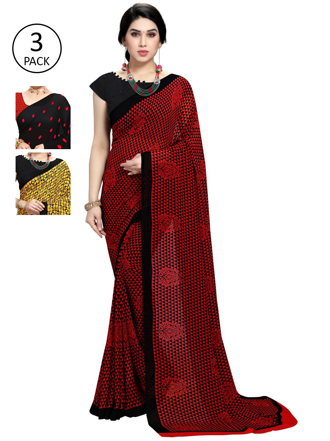 

KALINI Multicoloured Set of 3 Poly Georgette Saree, Multi