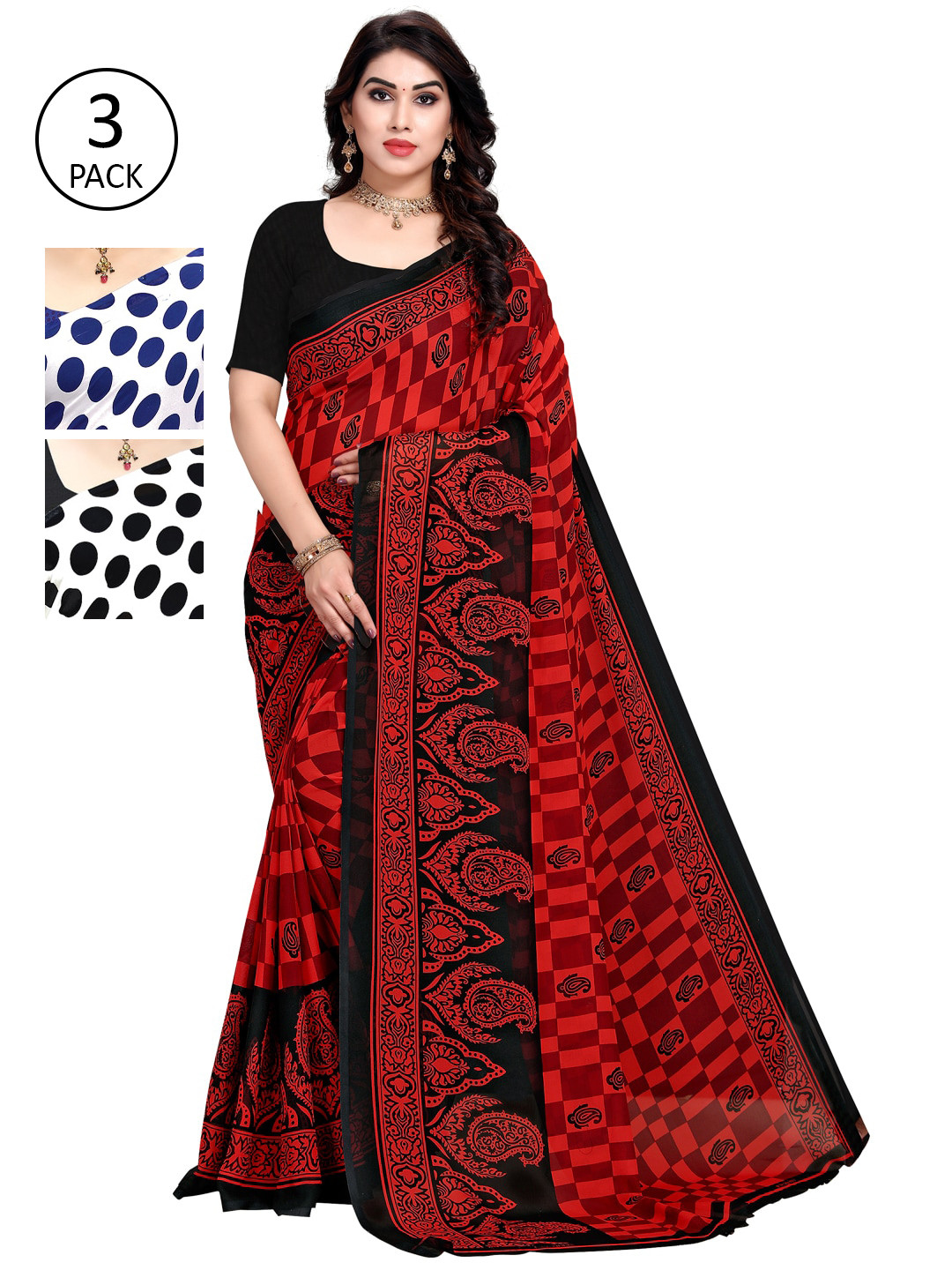 

KALINI Pack of 3 Printed Poly Georgette Saree, Multi