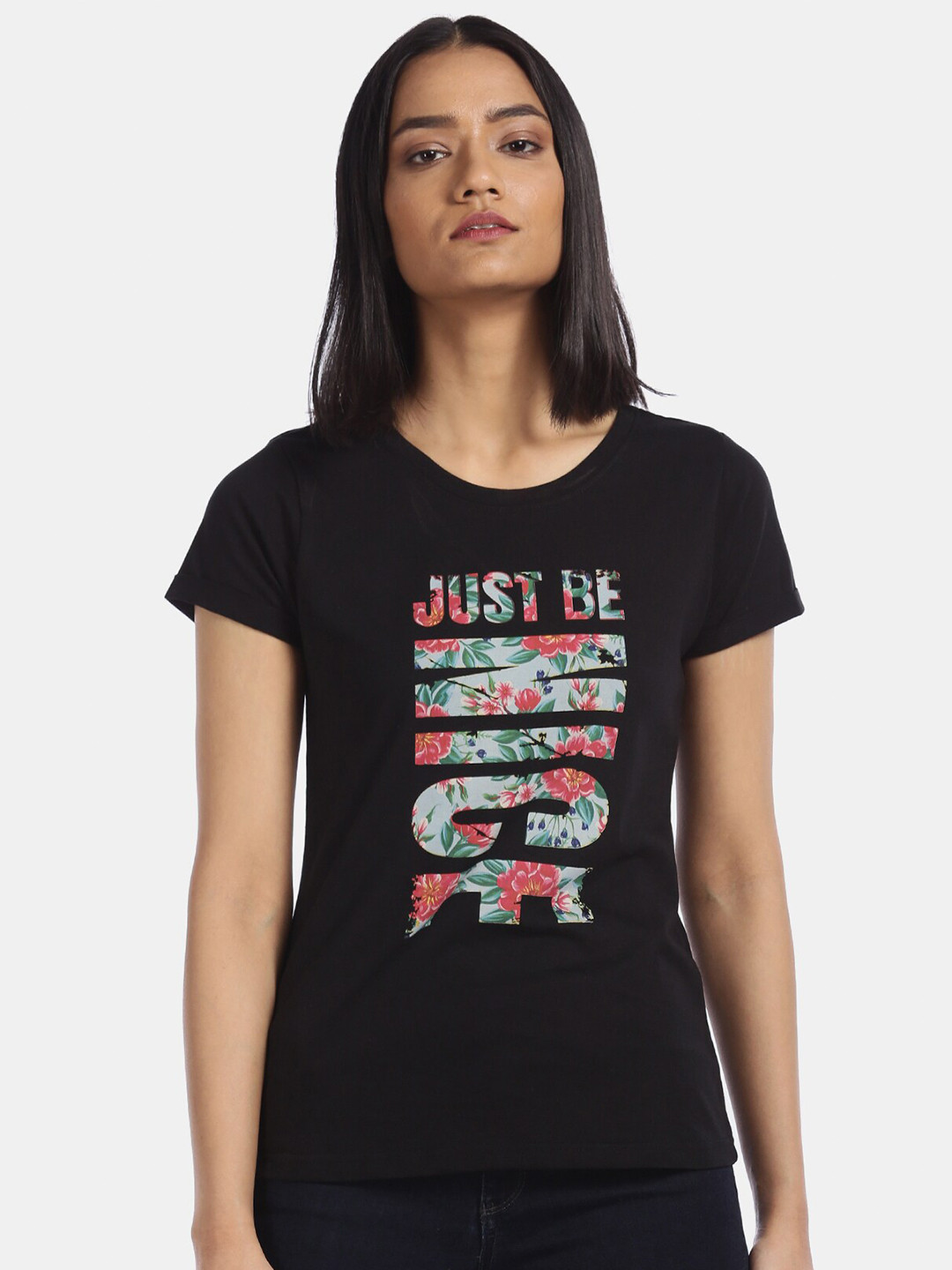 

Sugr Women Black Typography Printed T-shirt