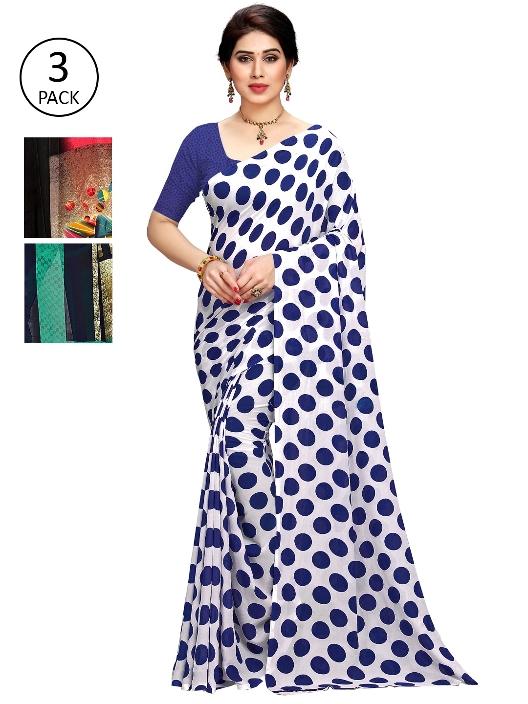 

KALINI Women Pack Of 3 Printed Sarees, White