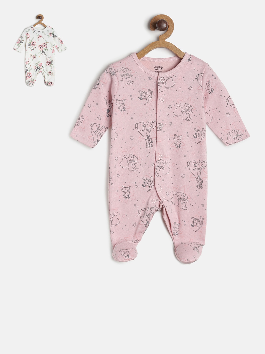 MINI KLUB Girls Pack of 2 Printed Cotton Sleepsuit, Pink