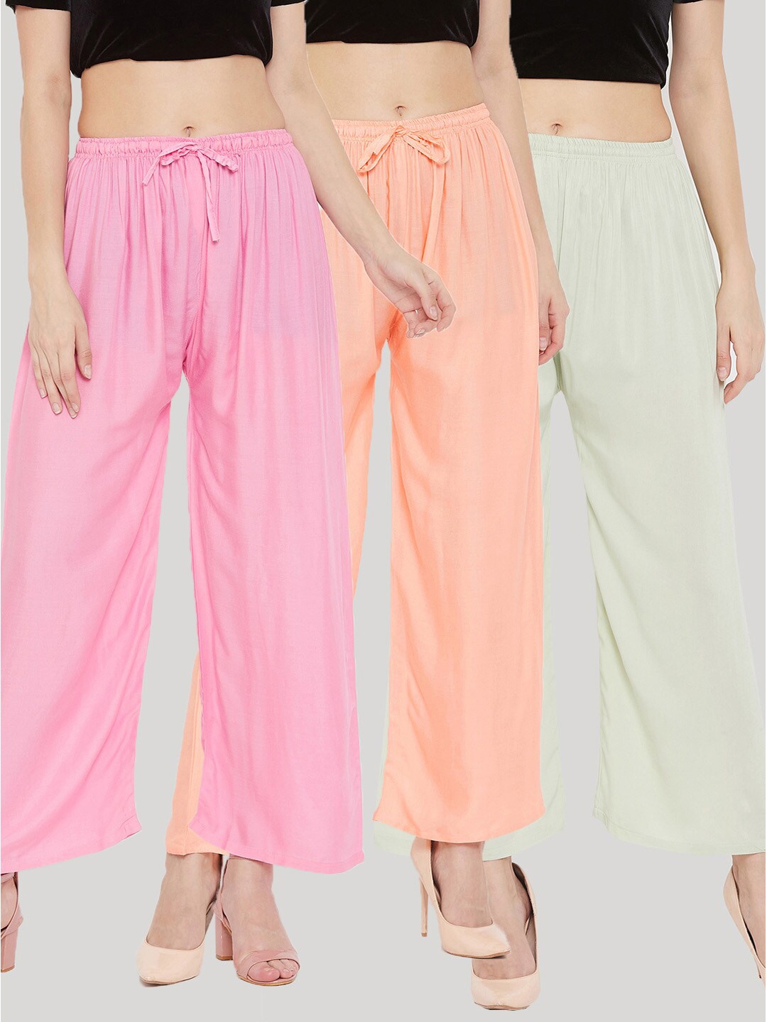 Clora Creation Women Pink & Peach-Coloured Pack of 3 Knitted Palazzos
