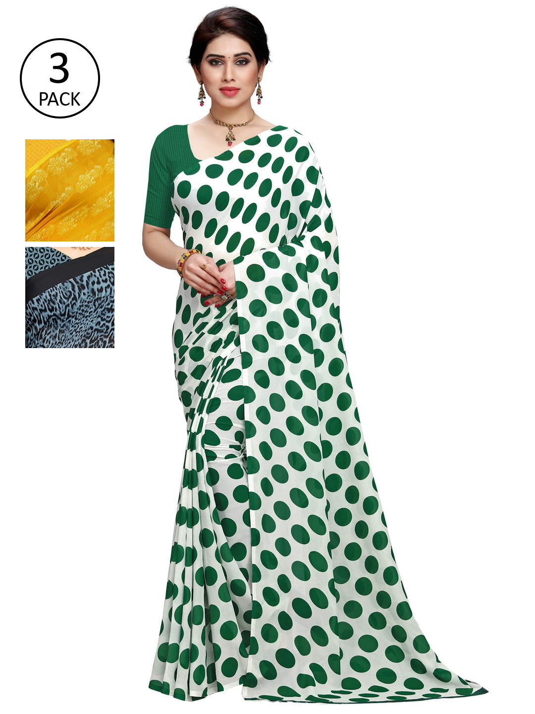 

KALINI Pack Of 3 Green & Grey Saree
