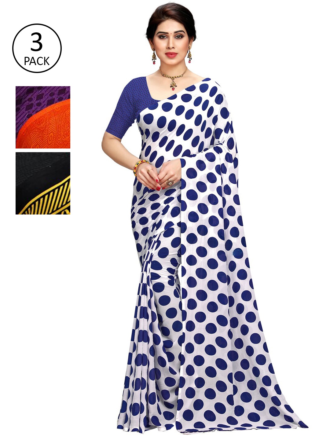

KALINI Multicoloured Set of 3 Poly Georgette Saree, Multi