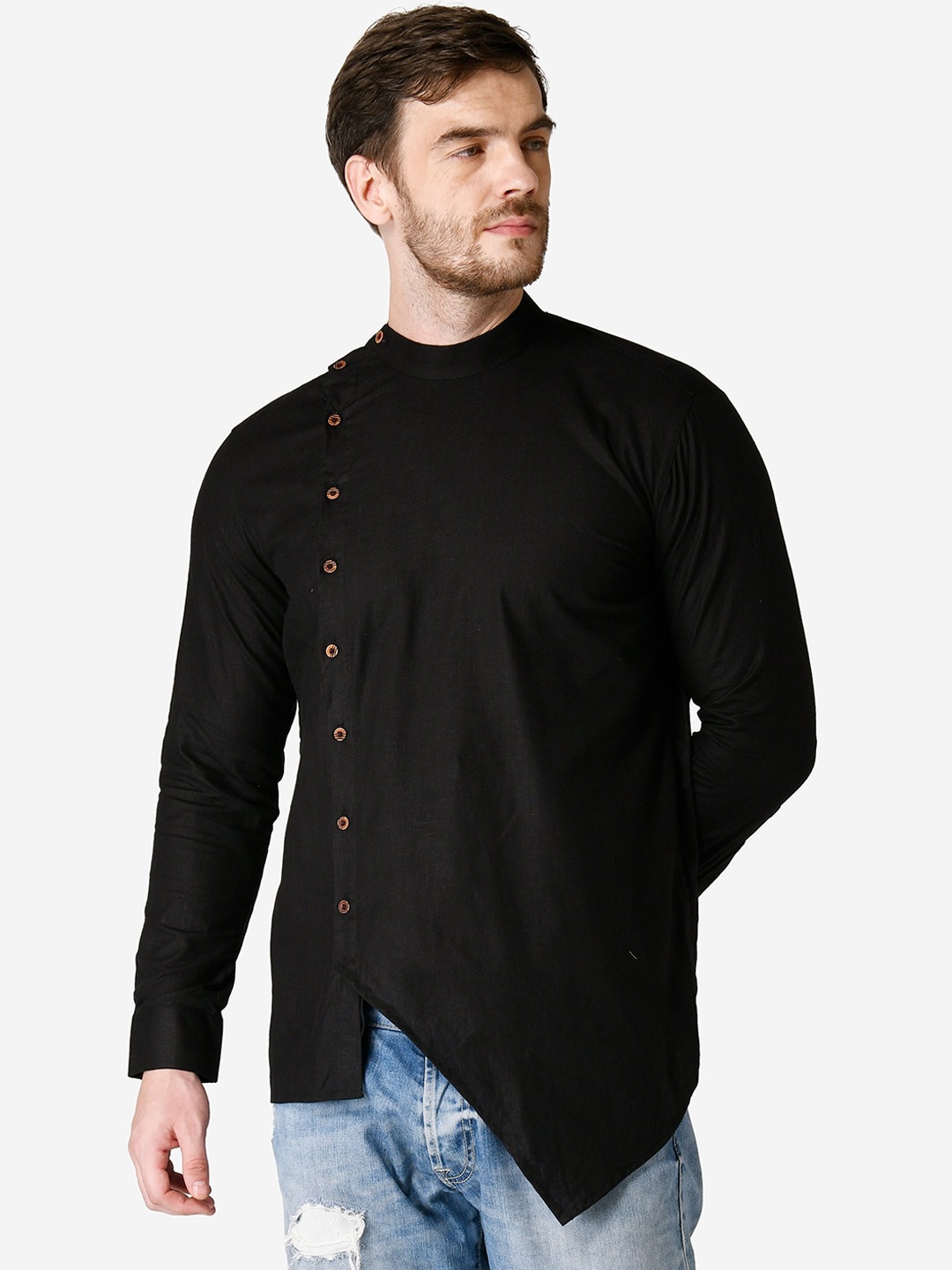 

TABARD Men Black Cotton Plain Kurta